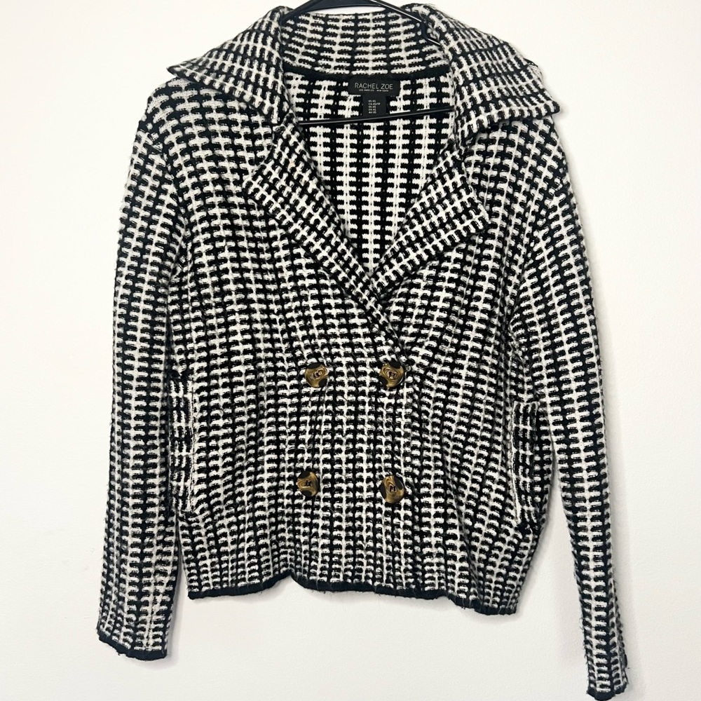Rachel Zoe Collared Cardigan Black/White - Women’s XS
